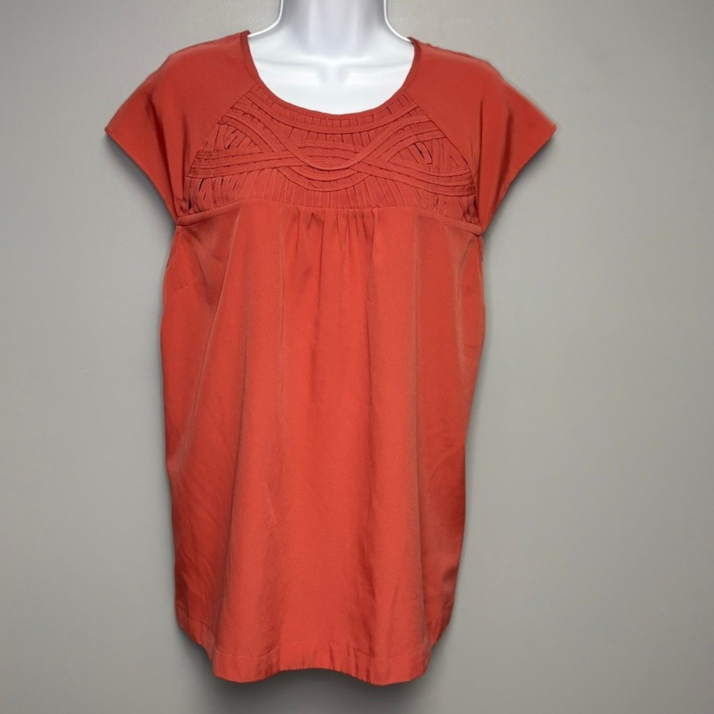 Soft Surroundings Rosebud Pink Flowy Feminine Woven Neckline Blouse Sz L